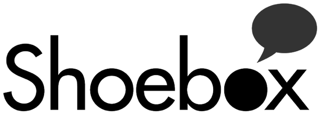 Shoebox logo with a speech bubble above the letter 'x'