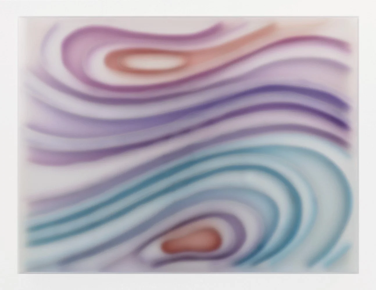Abstract painting with flowing pastel-colored lines in purple, pink, blue, and white.
