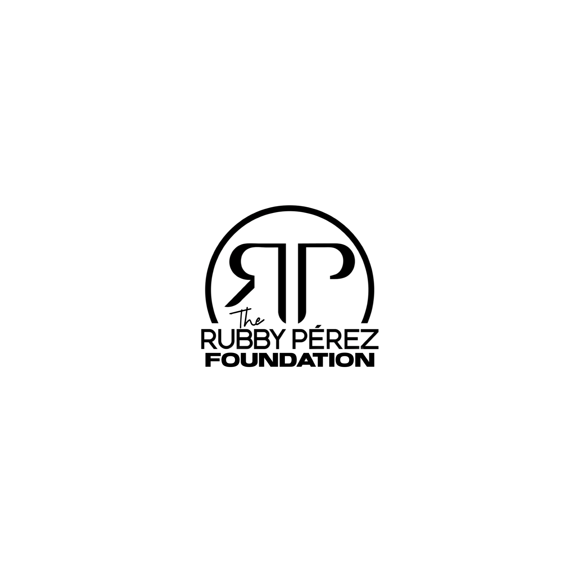 Logo of The Rubby Pérez Foundation featuring stylized initials and foundation name in black on white background.