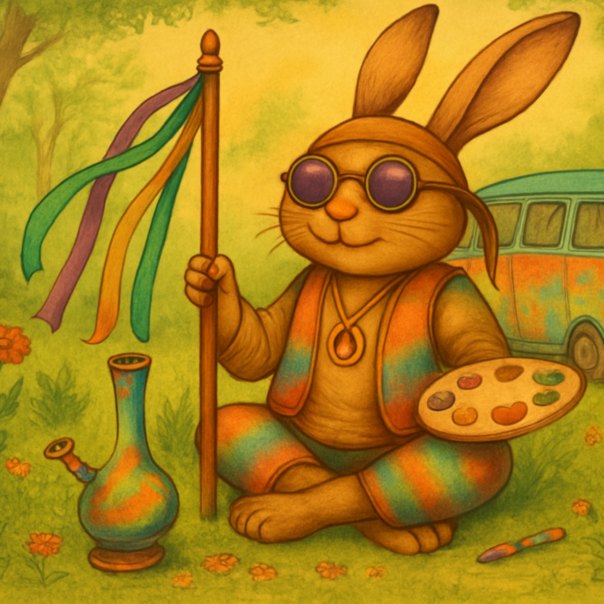 Hippie Künstler – Künstler Hasen Oster Special – 25 x 25 cm