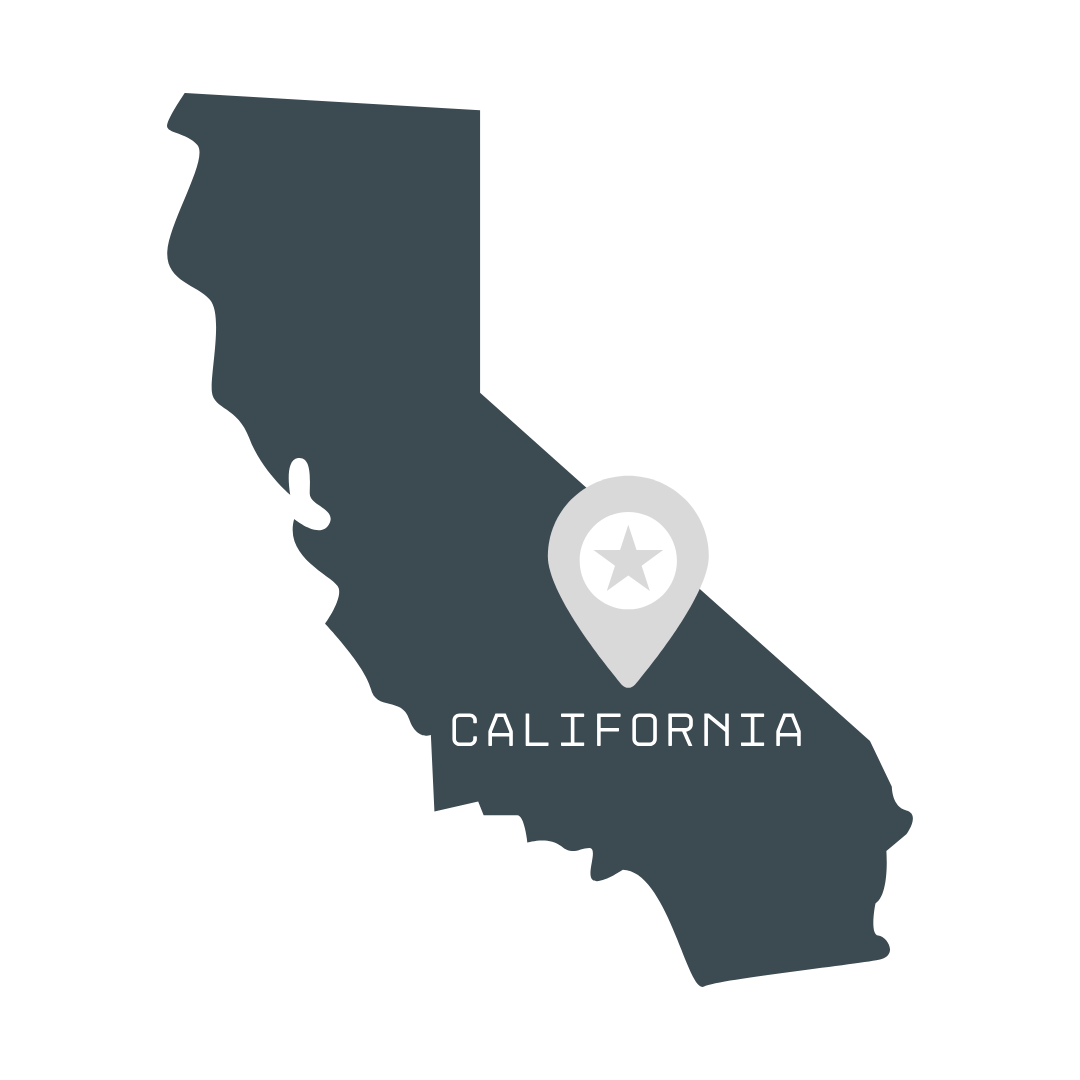 Map of California with location marker for virtual nutrition counseling.