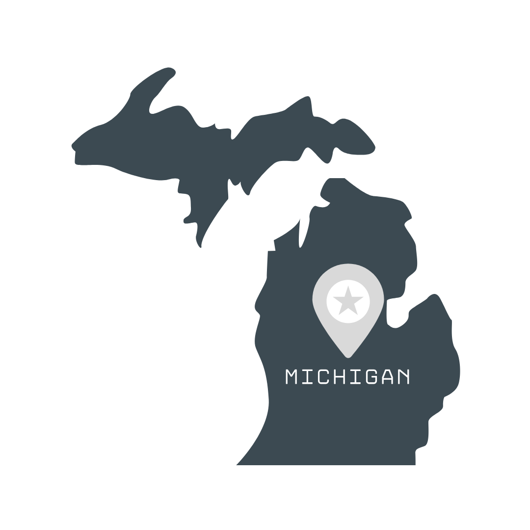 Map of Michigan with location marker for virtual nutrition counseling.