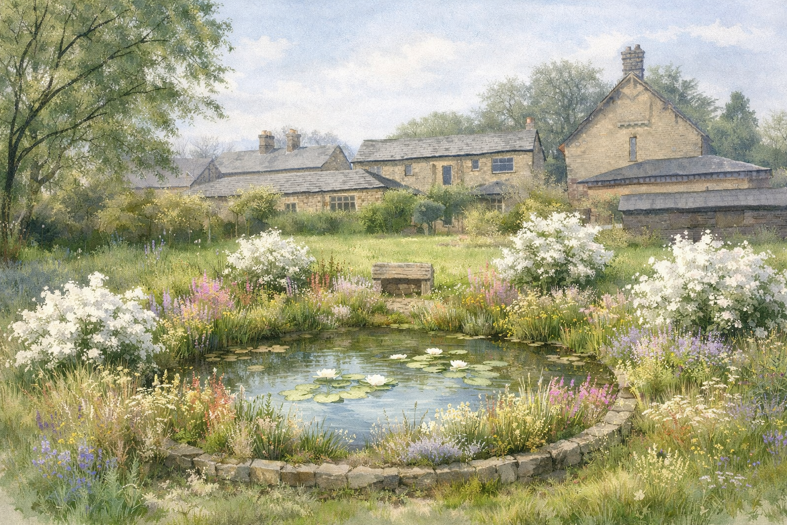Lush garden pond in an English village.png