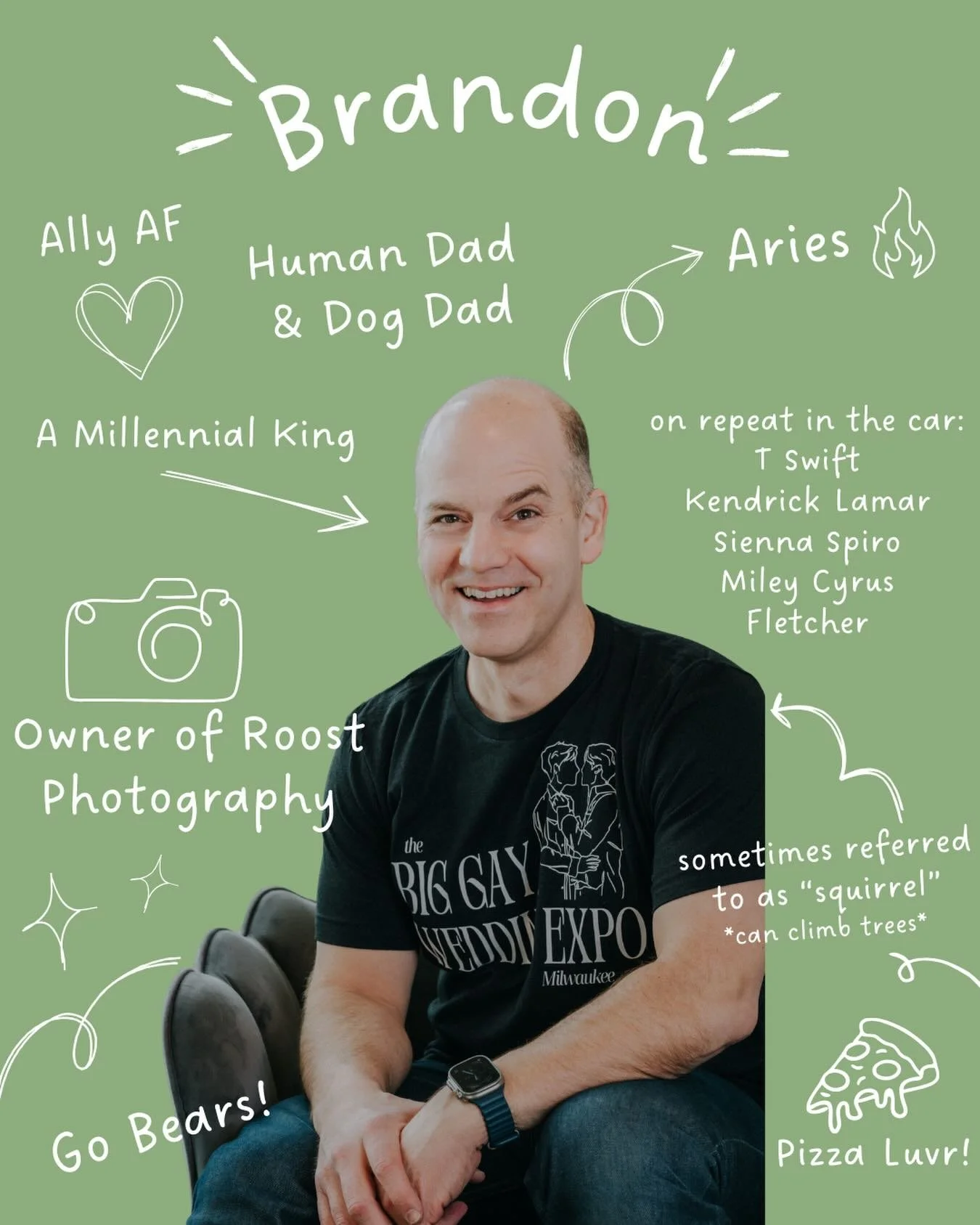 MEET YOUR BGWE HOSTS; BRANDON🌈

Owner of @roostmke, capturing incredible moments in such a fun and authentic way. He works with a variety of clientele and is passionate about capturing the true personality and raw moments of their most special days.