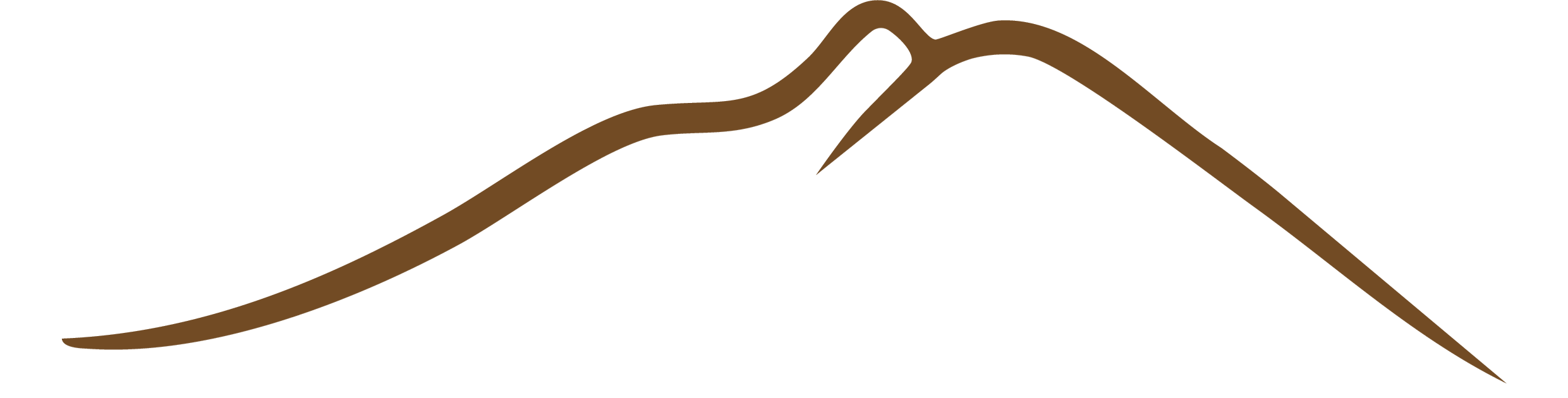 Line drawing of mountain peaks in brown with black background.