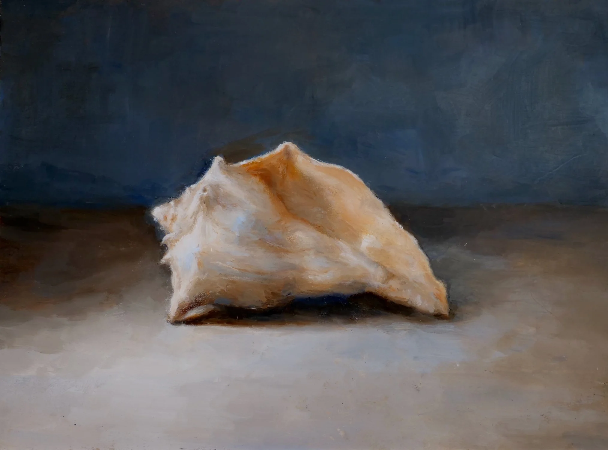Shell, oil painting by Irene Rajagopal. Classical and meditative.