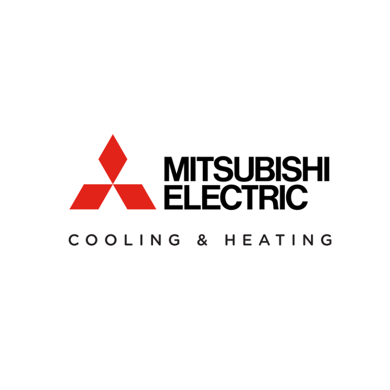 Mitsubishi Electric logo with red three-diamond emblem and black text, with additional text 'Cooling & Heating' beneath.