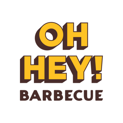 Text saying "OH HEY! BARBECUE" in yellow and brown with shadow effect.
