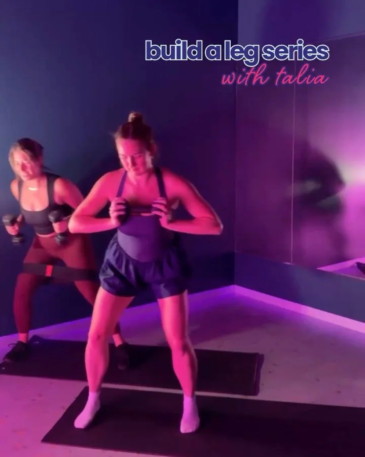 Build a leg series with Talia and Allison&hellip;

Make sure to 💾SAVE💾&nbsp; this one, because we&rsquo;ve got something for any level:

Talia is using:
* Band
* 2 medium set dumbbells

Allison is using:
* 1 medium dumbbell

Do each of these 4 move