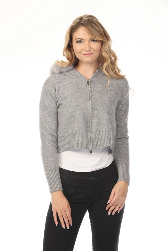 Lena Faux Fur Hood Zip Knit