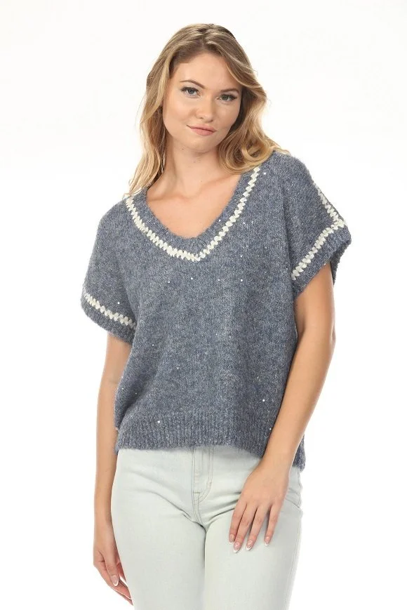 Sienna Contrast Trim V-Neck Sweater