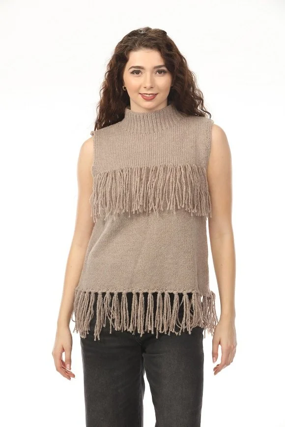 Sierra Fringe Mock Neck Knit Top