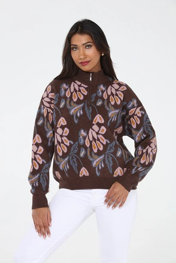The Rosalie Floral Quarter Zip — Rain + Rose