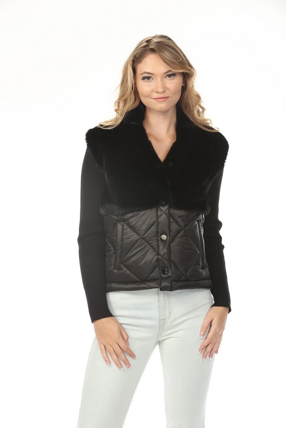 Monroe Faux Fur Quilted Knit Jacket