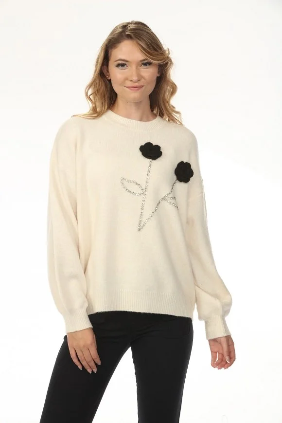 Rosalie Floral Embellished Knit Sweater