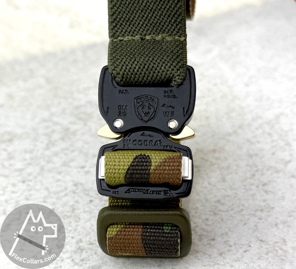 Tactical Bungee Collar E-collar Straps for Dogs. Military-grade materials, AustriAlpin Quick Release Cobra Buckle. Elastic element for comfort. Colour Camouflage
