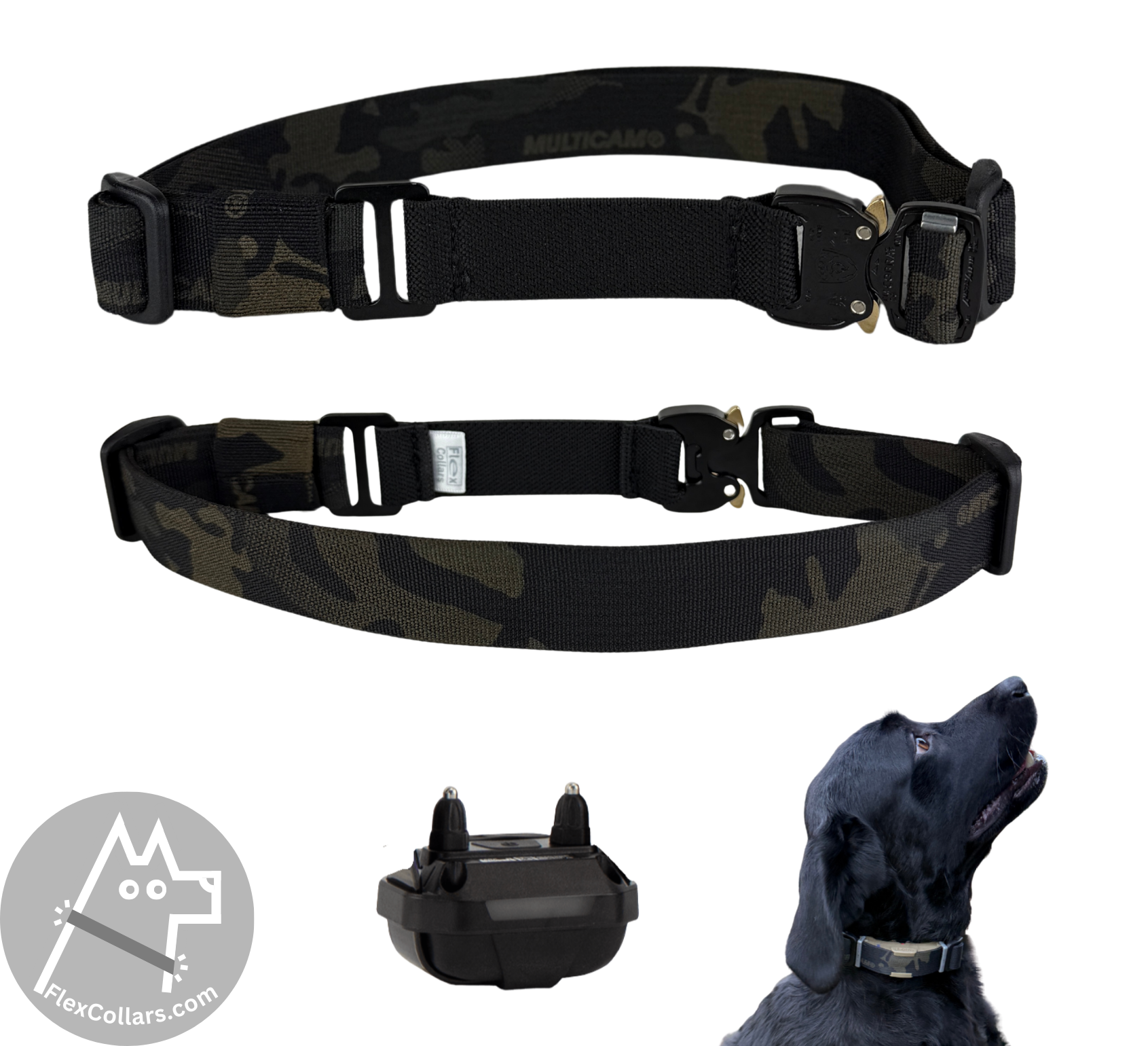 Tactical Bungee Collar E-collar Straps. Military-grade materials, AustriAlpin Quick Release Cobra Buckle. Elastic element for comfort. Colour Black Camouflage