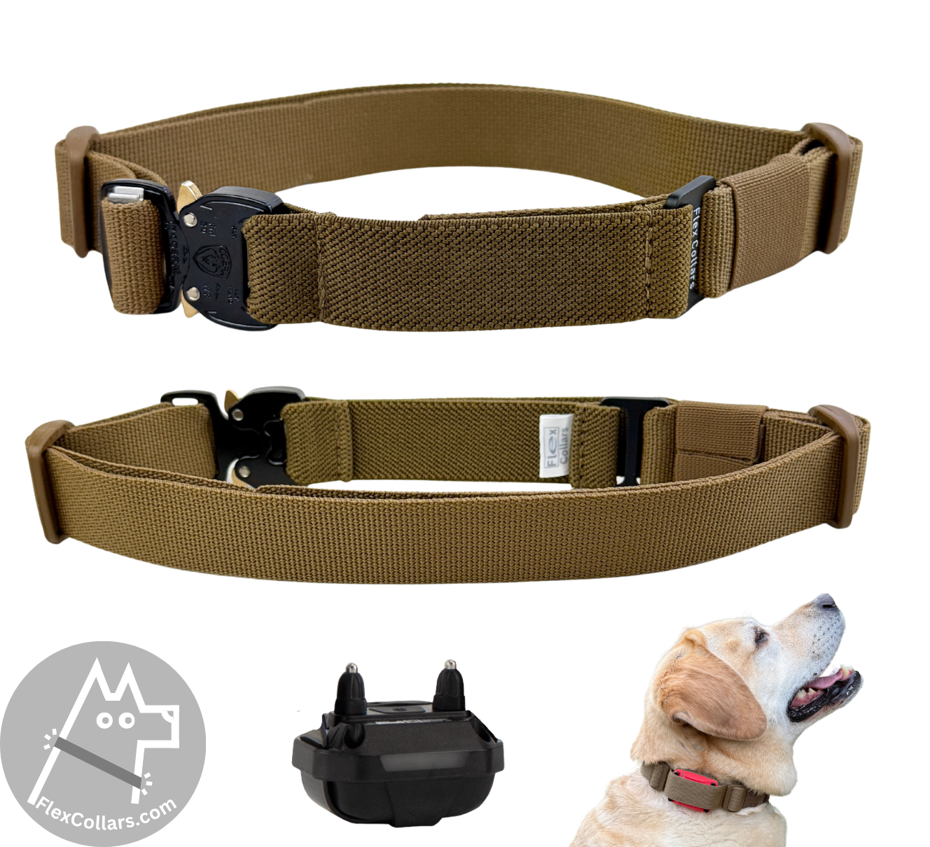 Tactical Bungee E-collar Straps. Military-grade materials, AustriAlpin Quick Release Cobra Buckle. Elastic element for comfort. Colour Coyote