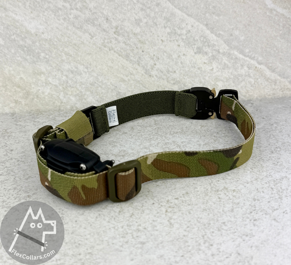 Tactical Bungee Collar E-collar Straps for Dogs. Military-grade materials, AustriAlpin Quick Release Cobra Buckle. Elastic element for comfort. Colour Camouflage