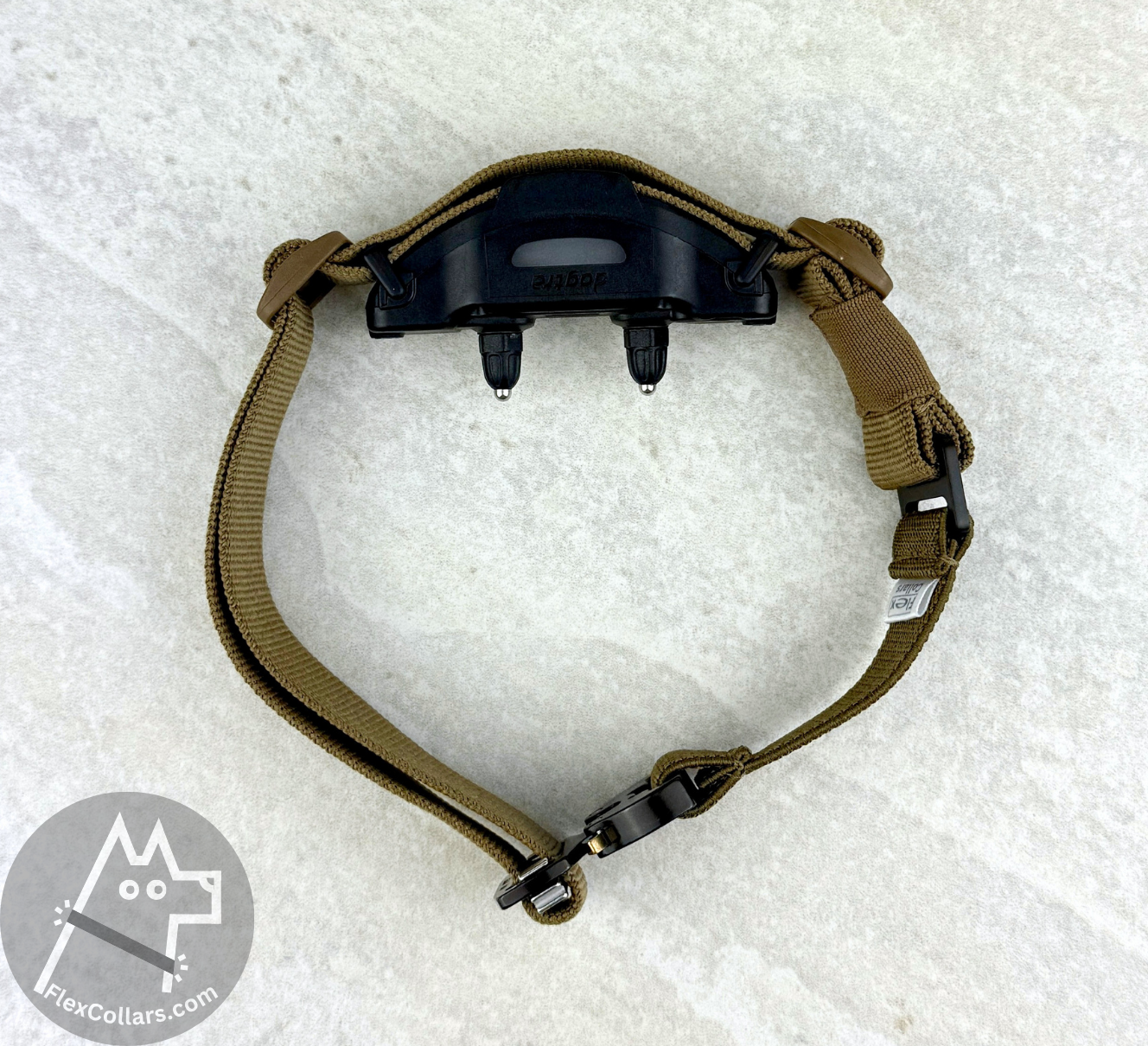 Super Heavy Bungee E-collar Strap for Dogtra 1200, ARC, ARC X. Military-grade materials, AustriAlpin Quick Release Cobra Buckle. Elastic element for comfort. Colour Coyote Brown