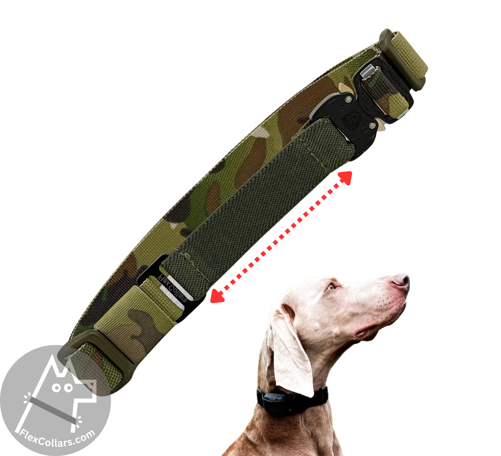 Tactical Bungee E-collar Replacement Strap. Military-grade materials, AustriAlpin Quick Release Cobra Buckle. Elastic element for comfort. Colour Camouflage