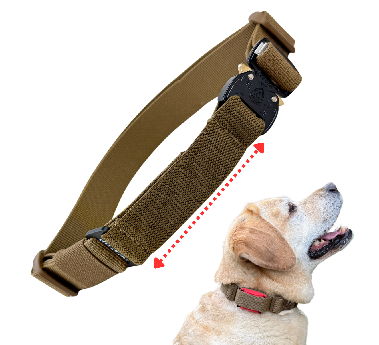 Tactical Bungee E-collar Straps. Military-grade materials, AustriAlpin Quick Release Cobra Buckle. Elastic element for comfort. Colour Coyote
