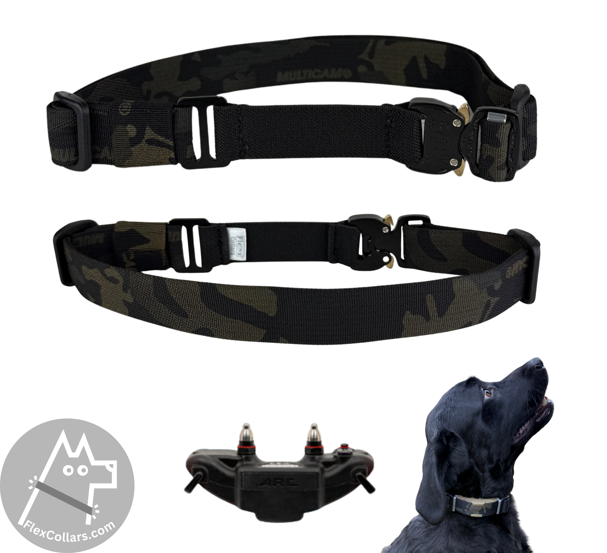 Tactical Bungee Collar E-collar Straps. Military-grade materials, AustriAlpin Quick Release Cobra Buckle. Elastic element for comfort. Colour Black Camouflage
