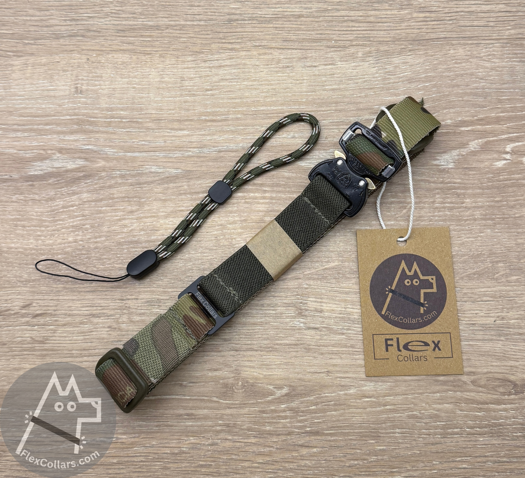 Super Heavy Bungee Collar E-collar Straps for dogs. Military-grade materials, AustriAlpin Quick Release Cobra Buckle. Elastic element for comfort. Colour Green Camouflage