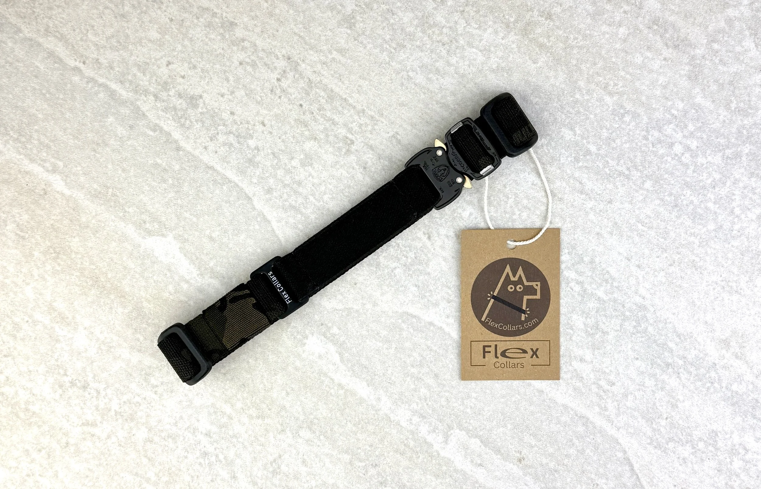 Tactical Bungee Collar E-collar Straps. Military-grade materials, AustriAlpin Quick Release Cobra Buckle. Elastic element for comfort. Colour Black Camouflage