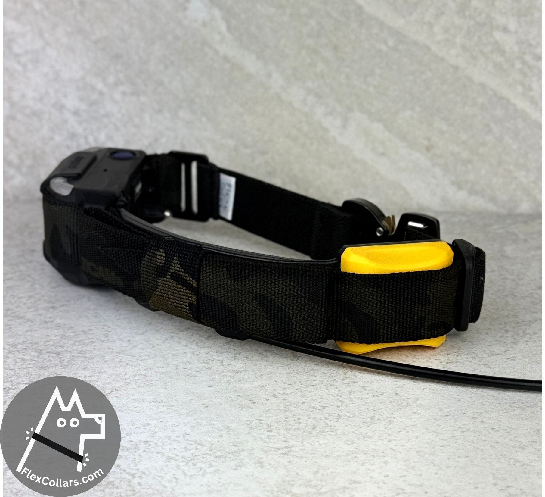 Flex Collar Explorer, Super Heavy Strap for Dogs E-collar Dogtra Pathfinder. Comfortable elastic strap, Heavy duty military grade materials quick release AustriAlpin Cobra Buckle.  Black Camouflage