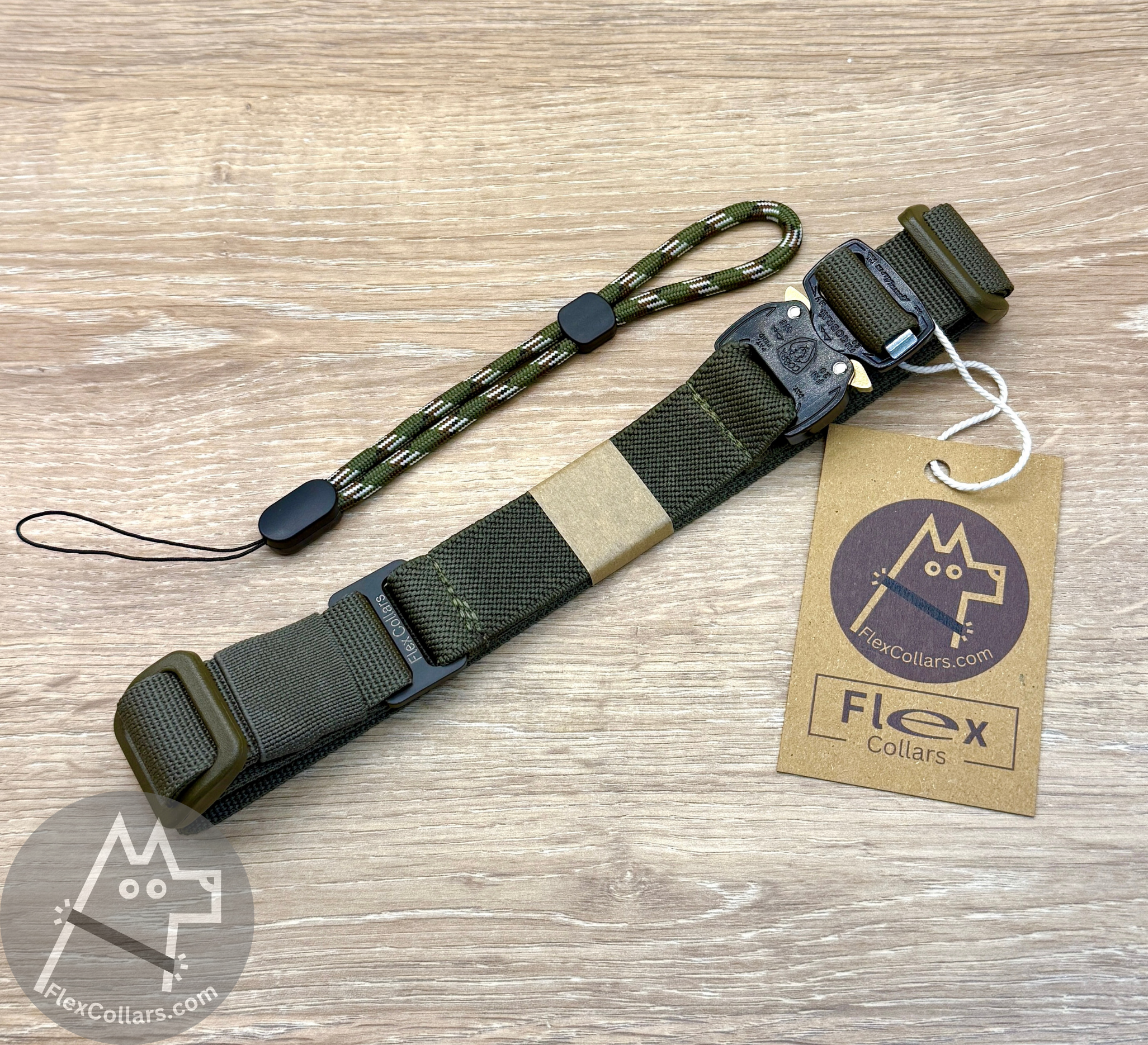 Tactical Bungee Collar E-collar Straps for Dogs. Military-grade materials, AustriAlpin Quick Release Cobra Buckle. Elastic element for comfort. Colour Ranger Green