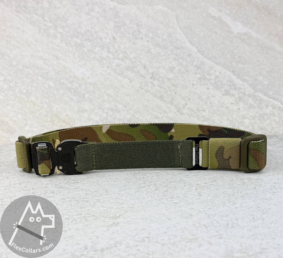 Tactical Bungee Collar E-collar Straps for Dogs. Military-grade materials, AustriAlpin Quick Release Cobra Buckle. Elastic element for comfort. Colour Camouflage