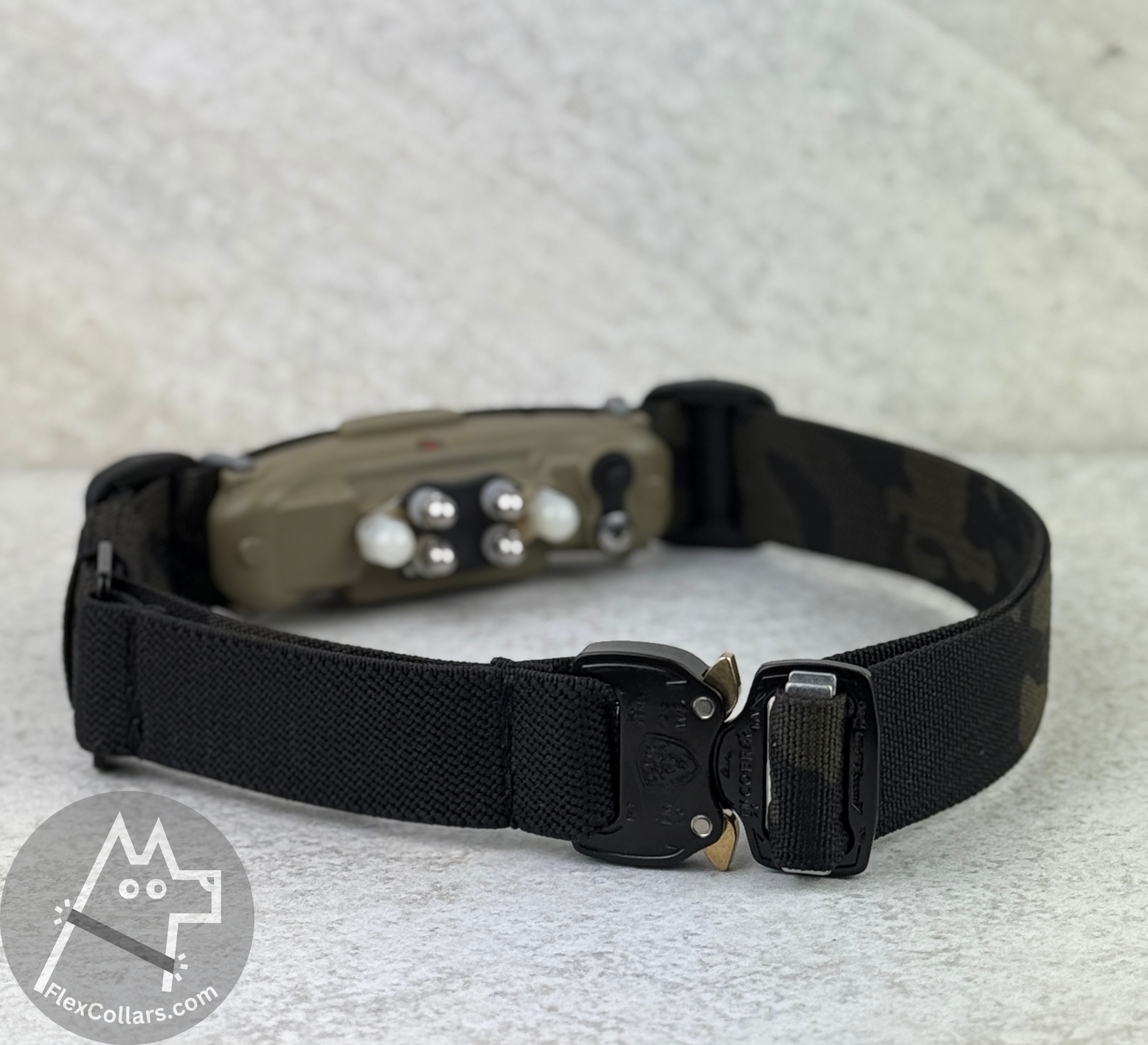 Tactical Bungee Collar E-collar Straps. Military-grade materials, AustriAlpin Quick Release Cobra Buckle. Elastic element for comfort. Colour Black Camouflage