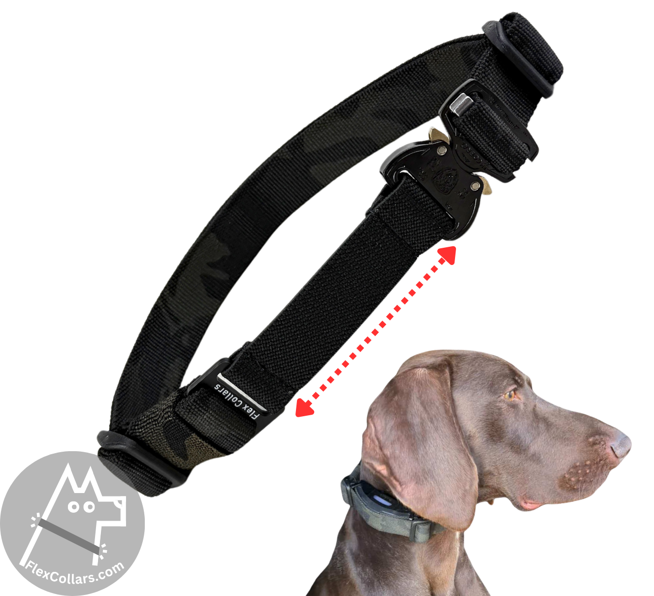 Super Heavy Bungee E-collar Replacement Strap. Military-grade materials, AustriAlpin Quick Release Cobra Buckle. Elastic element for comfort. Colour Black Camouflage