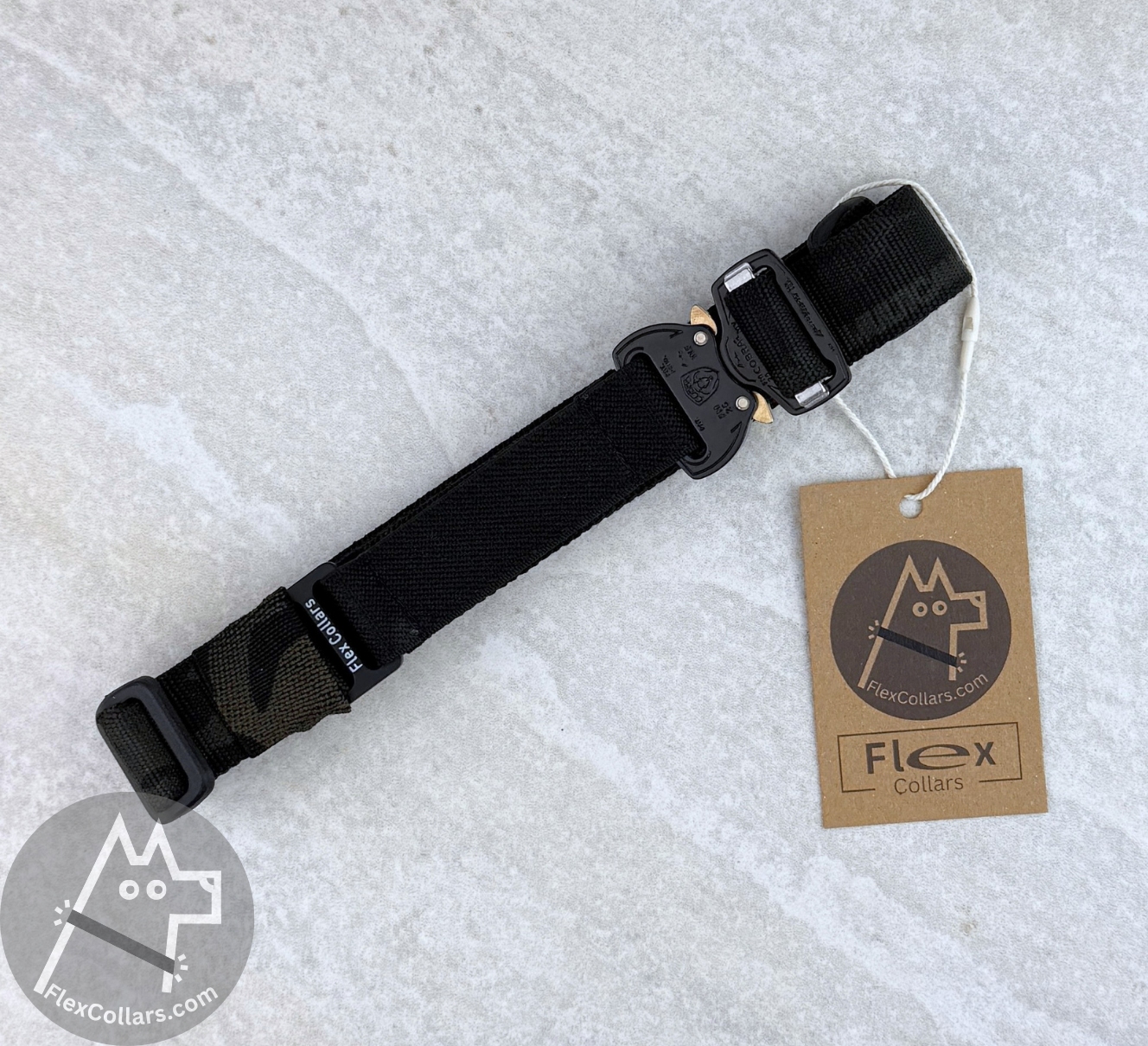 Super Heavy Bungee E-collar Replacement Strap. Military-grade materials, AustriAlpin Quick Release Cobra Buckle. Elastic element for comfort. Colour Black Camouflage