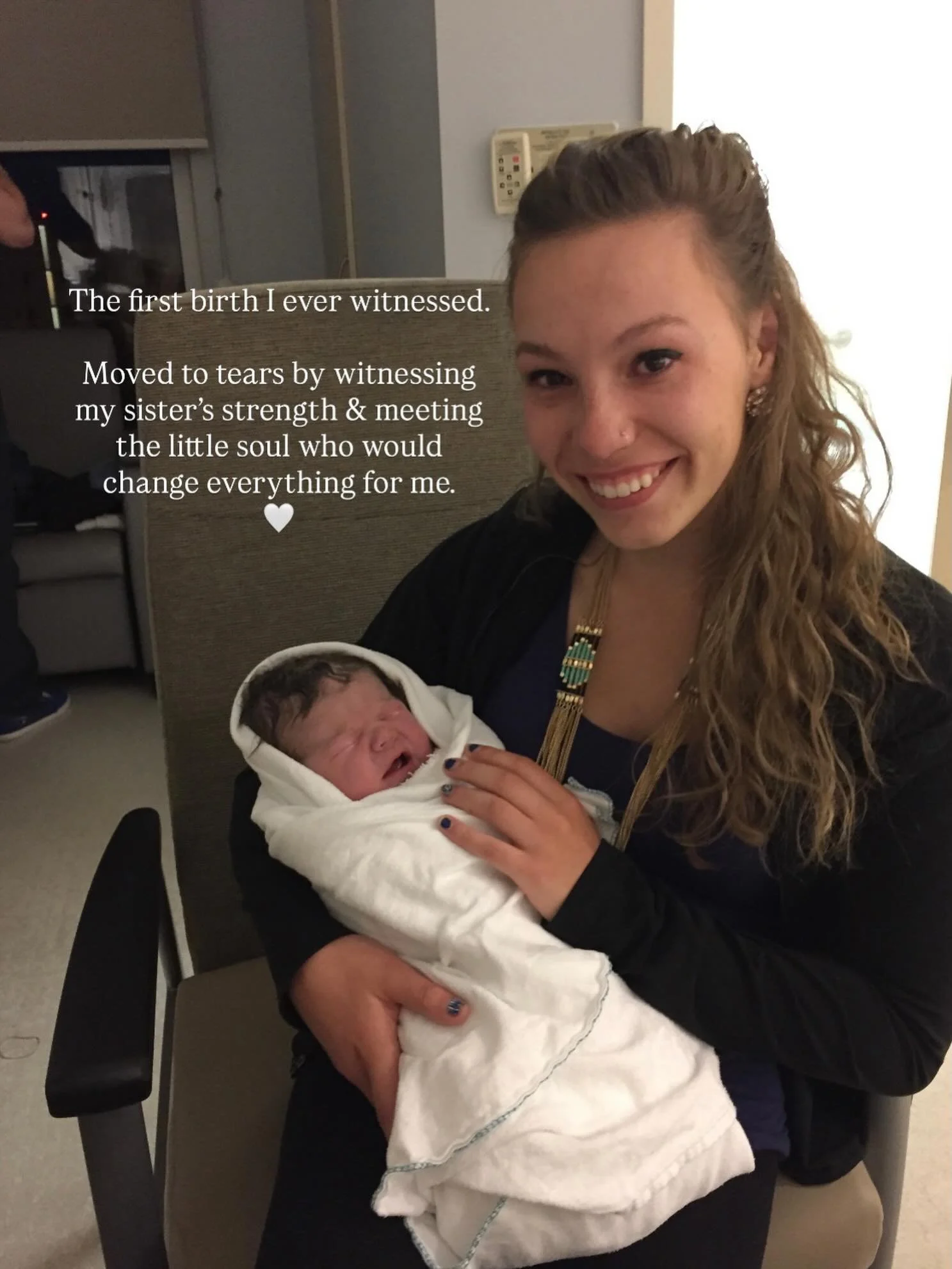 11 years ago I witnessed birth for the first time. 
I watched my sister go from maiden to mother, finding her strength as she went through induction, laboured all night, and birthed a 10 lb baby (alllll unmedicated, might I add). It lit a fire in me 