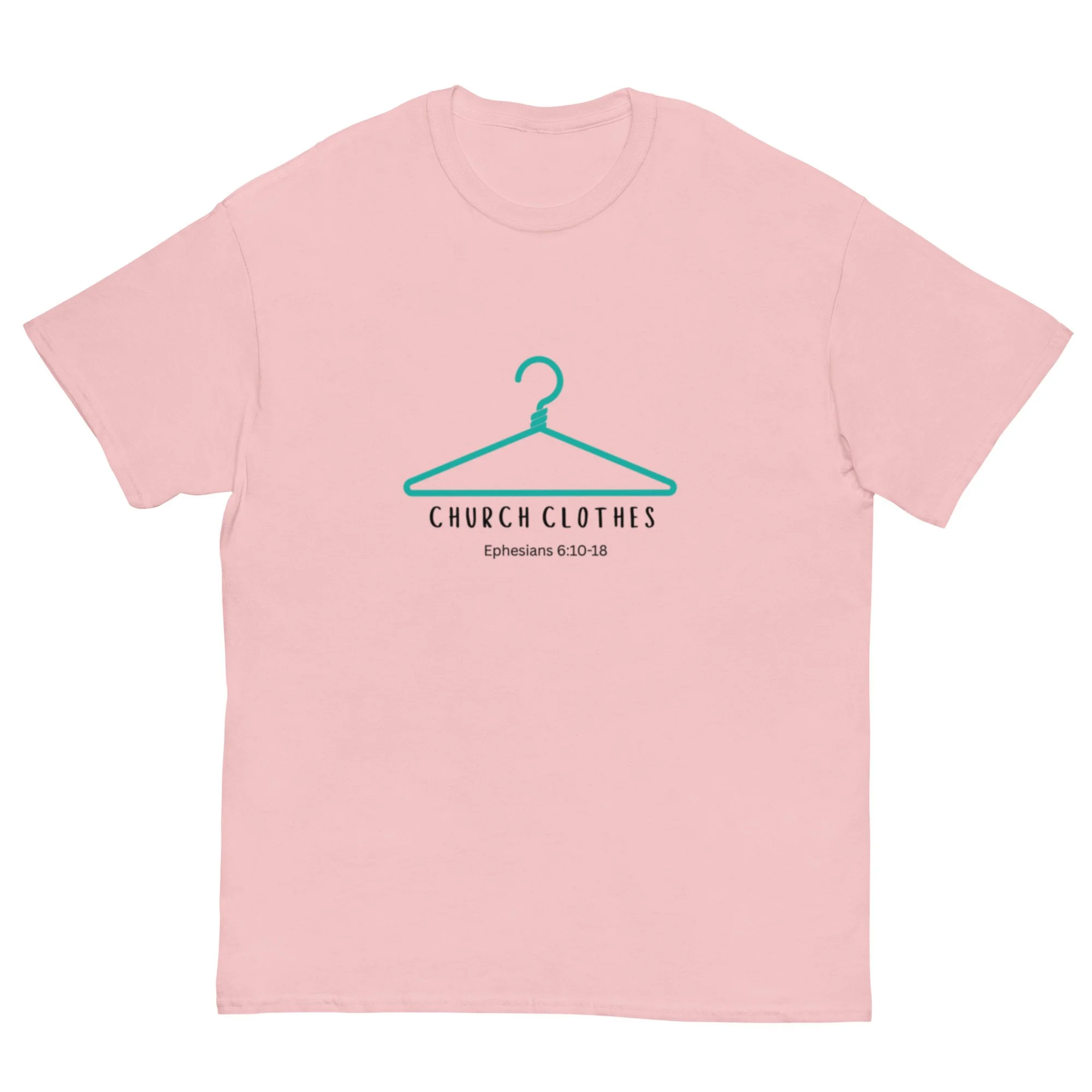 light pink Church Clothes T-shirt with turquoise blue icon