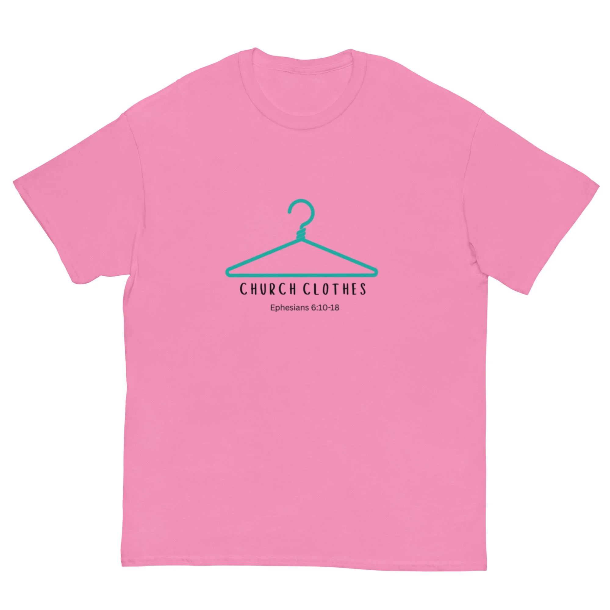 pink Church Clothes T-shirt with turquoise blue icon