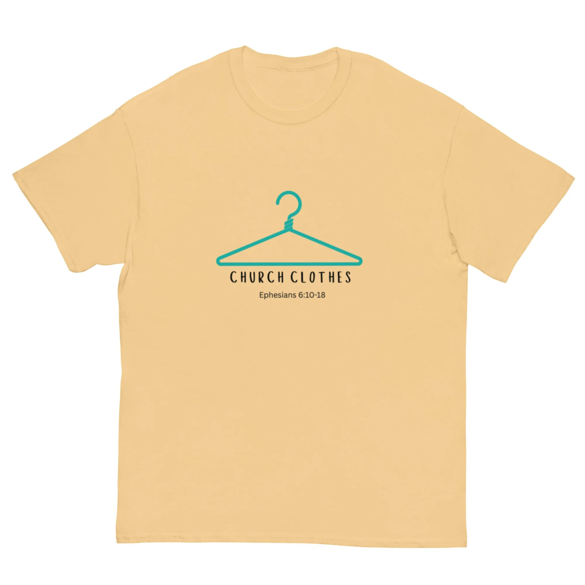 yellow Church Clothes T-shirt with turquoise blue icon