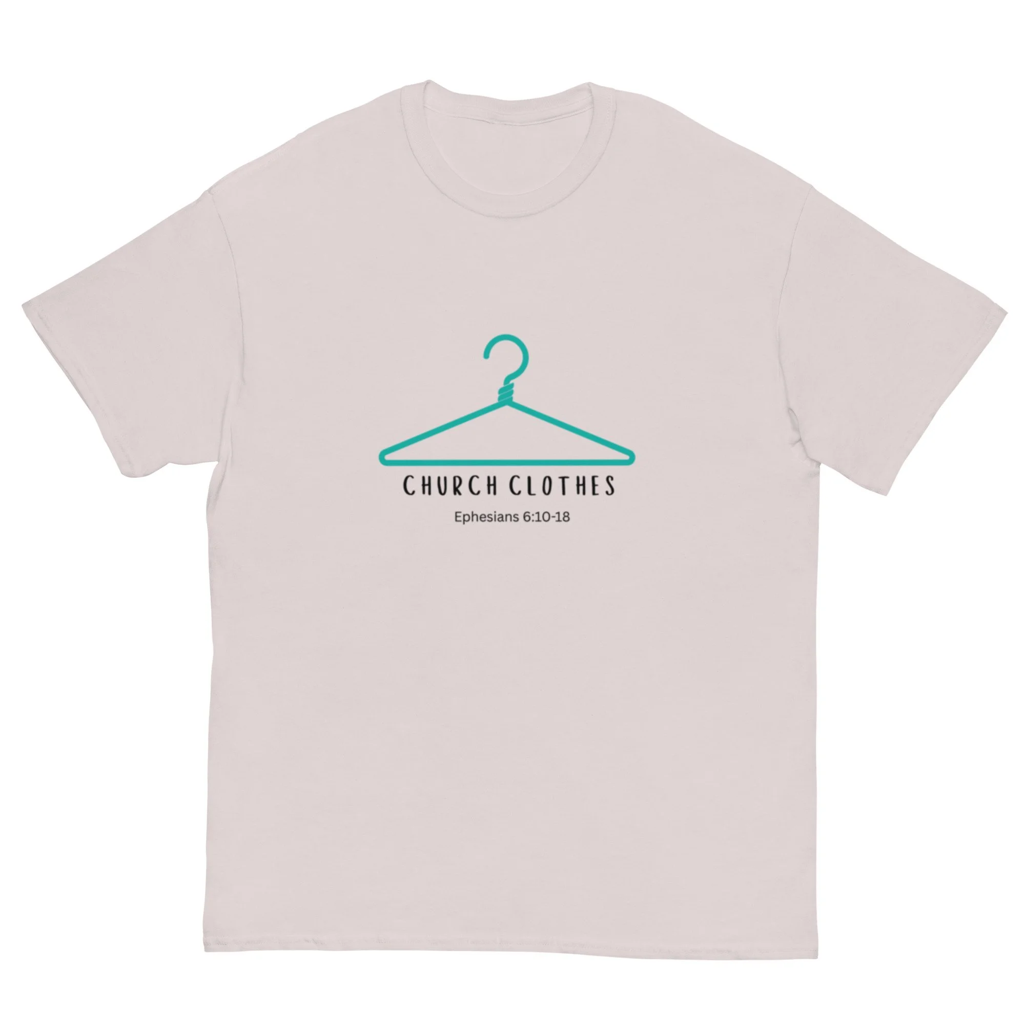 ice grey Church Clothes T-shirt with turquoise blue icon