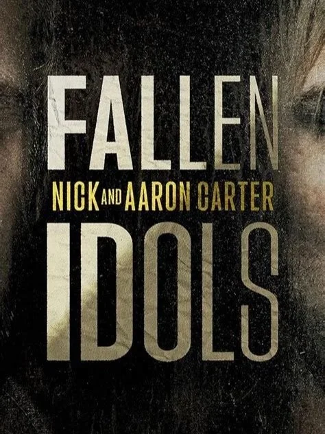 Book cover for "Fallen Idols" by Nick and Aaron Carter with black, white, and gold text.