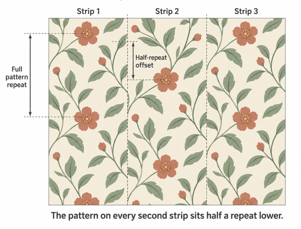 Diagram showing half-drop pattern matching