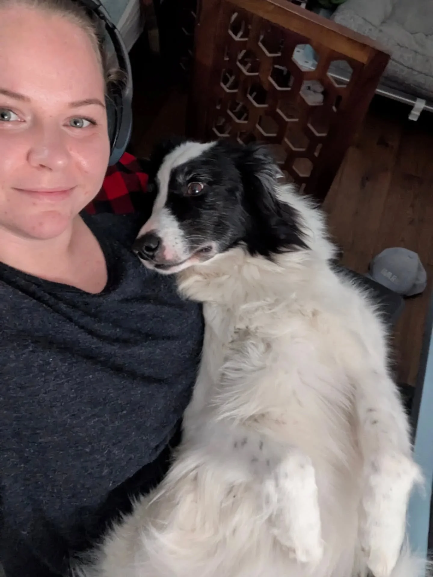 A moment of co-regulation for Jersey and I.&nbsp;🔁

She was feeling antsy 🌪️, and I was hyper-focused in my evening school session 🧠.&nbsp;

It has become habit that sometime during my 3-hr learning session, she requets some snuggles by coming to 