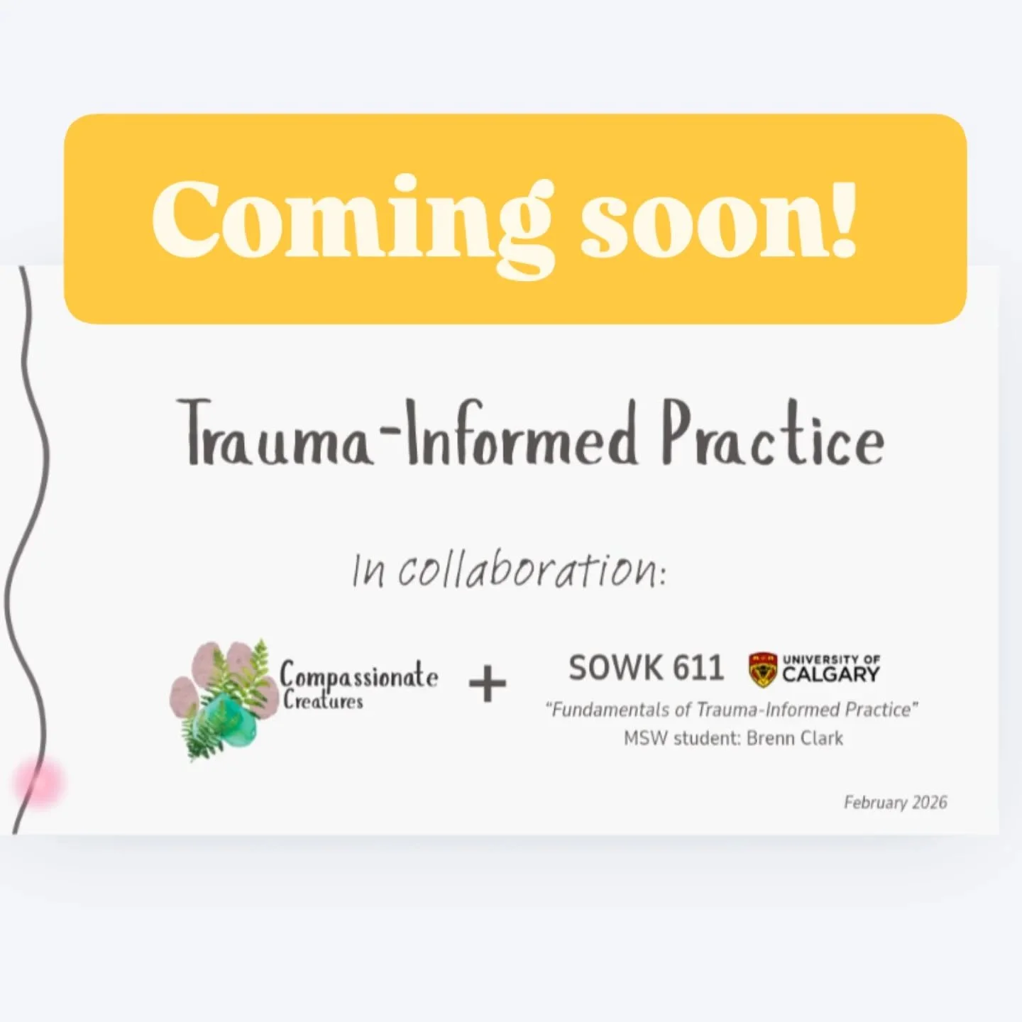 ⭐ Coming soon! 

As a learner in the social work space and support practitioner through Compassionate Creatures, I was offered the opportunity to create something that would meet an academic deliverable and speak to a truly important part of the work