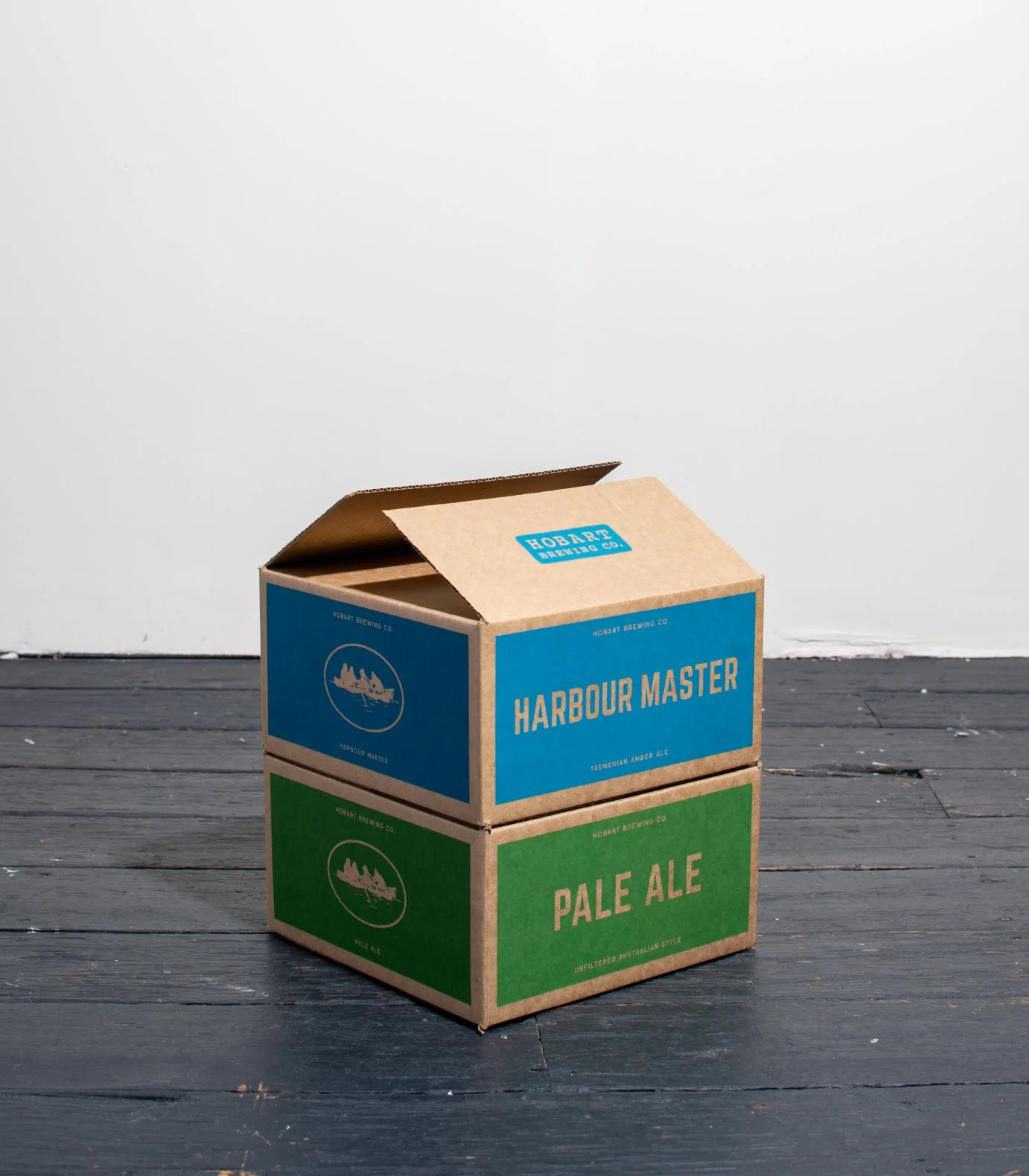 Two of Hobart Brewing Co's beer box's stacked