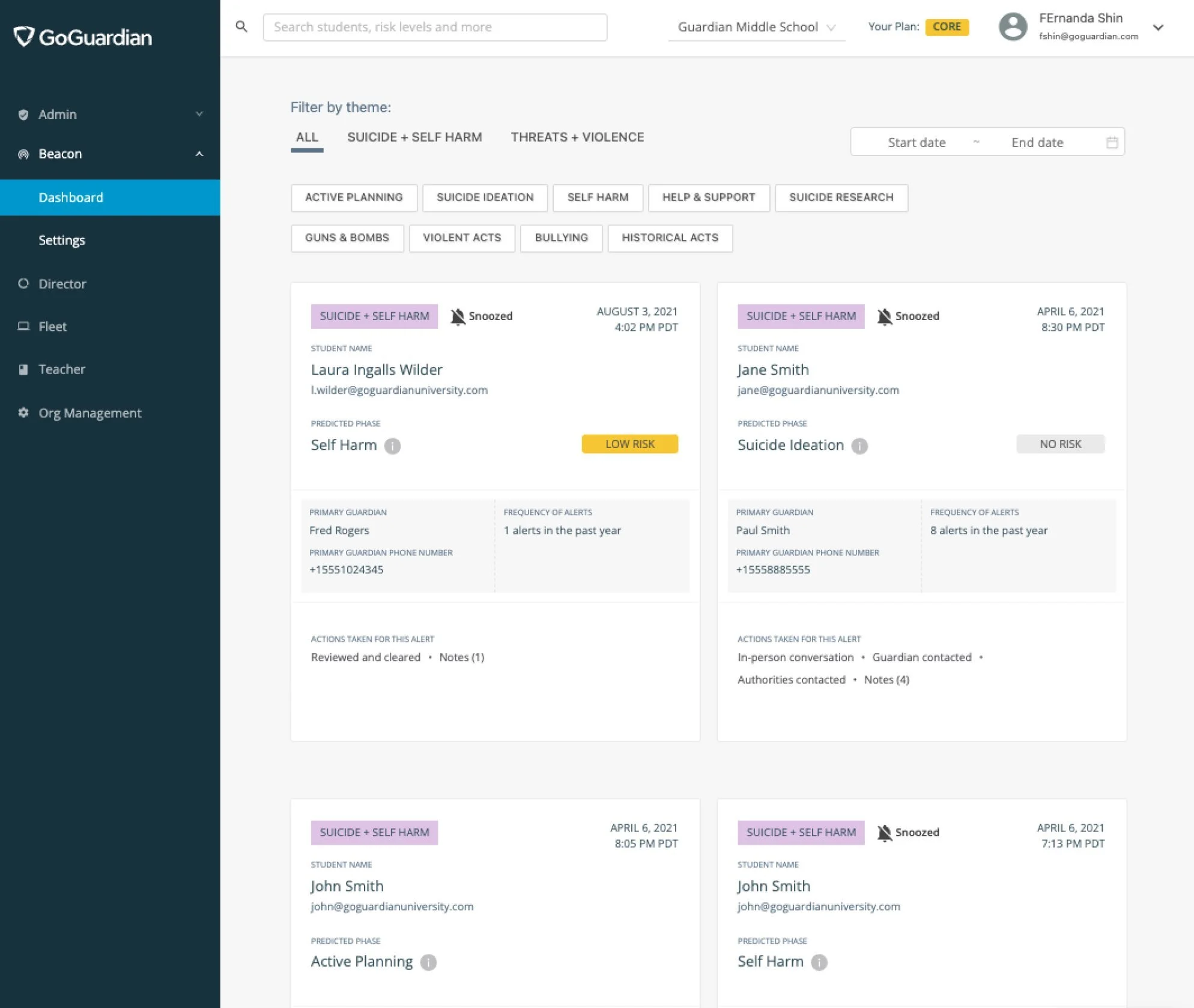 Existing Beacon Alerts page