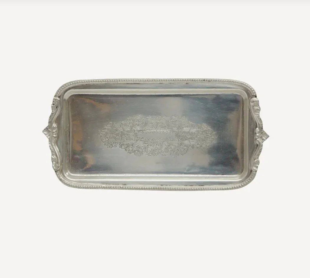 Rectangle Silver Tray with Beading
