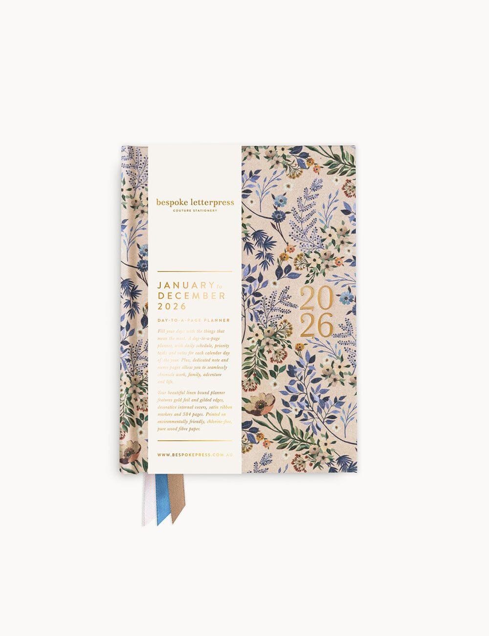 2026 Day to a Page Linen Bound Planner - Bluebuds