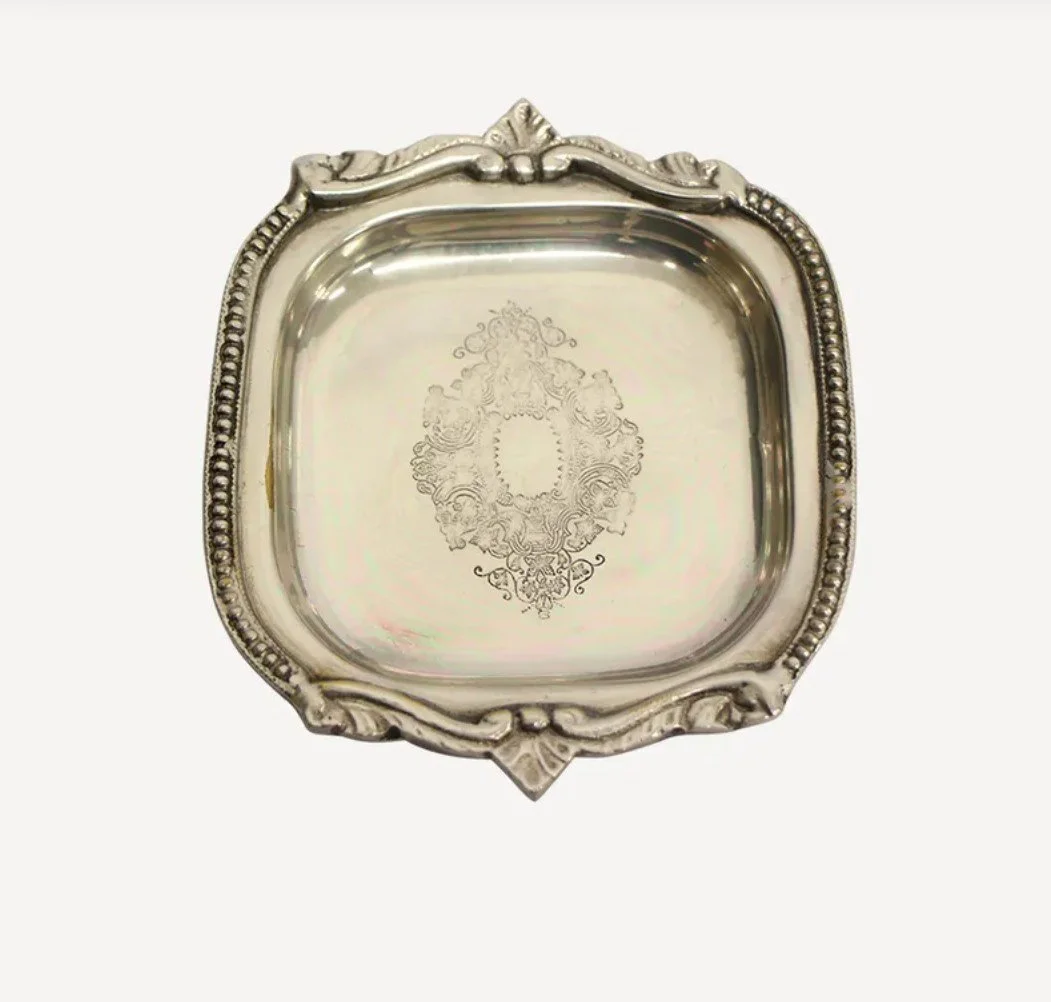 Small Square Silver Tray with Beading