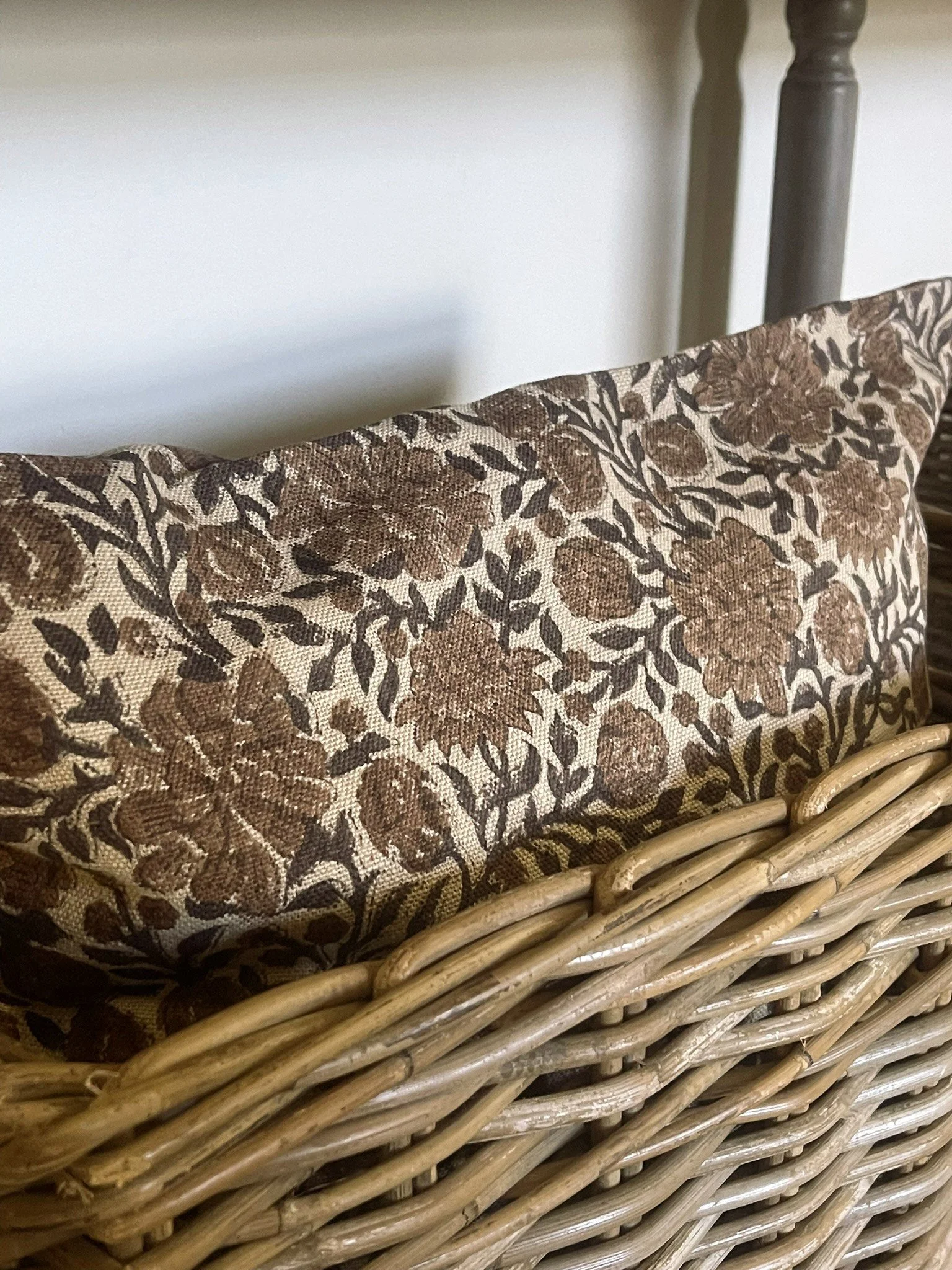 Abigail Floral Handblocked Cushion Cover in Basket.JPEG